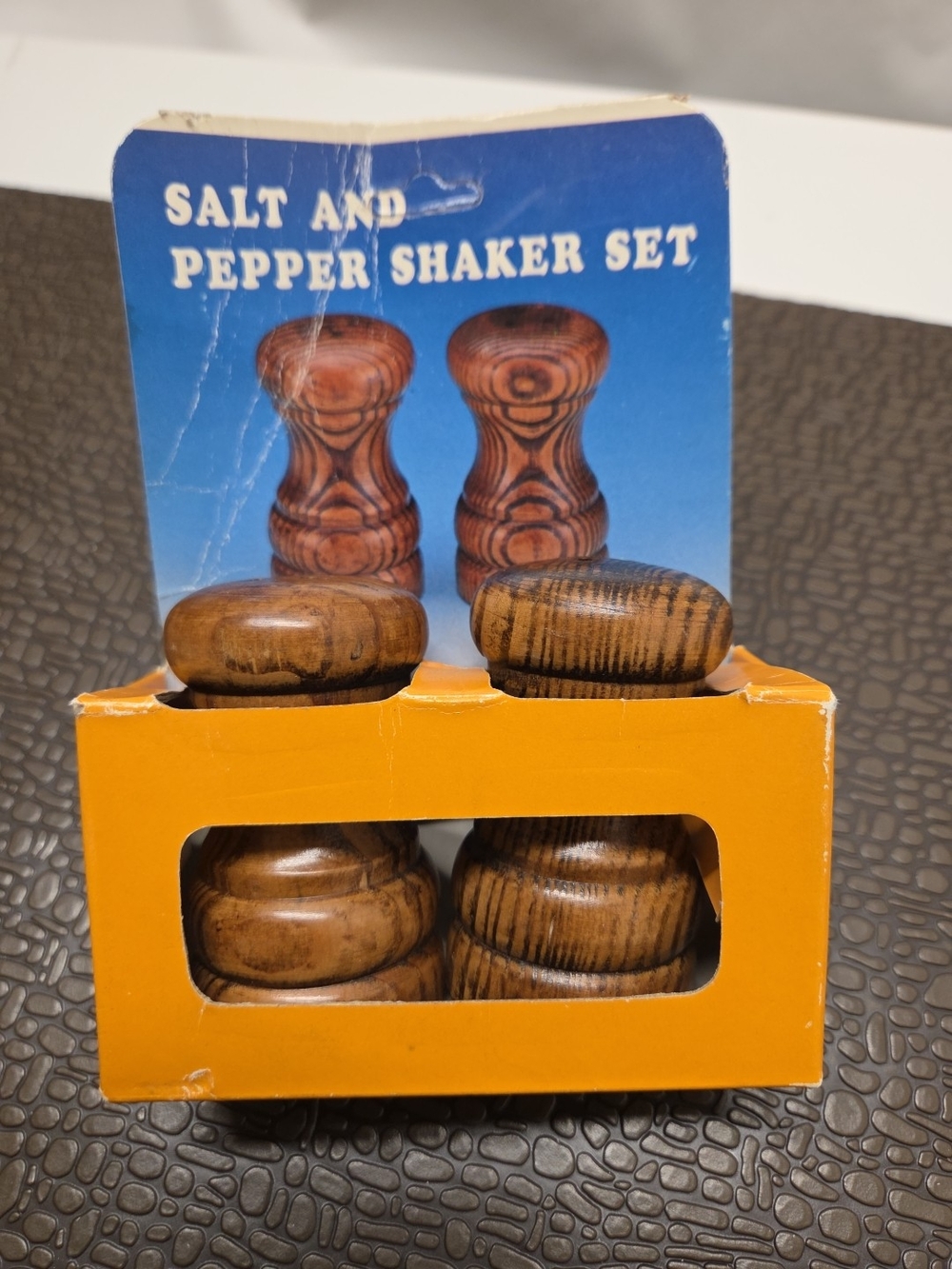 Vintage Oak Wood Salt & Pepper Shakers Set Wooden